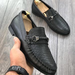 Black Python Skin Loafers | American Moccasin Shoes