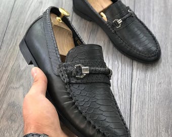 Black Python Skin Loafers | American Moccasin Shoes