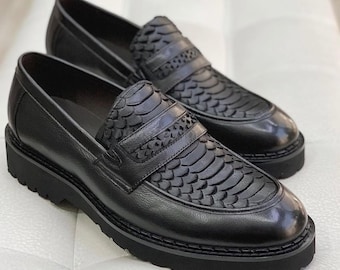 Mocassin en peau de python noir | Mocassins américains