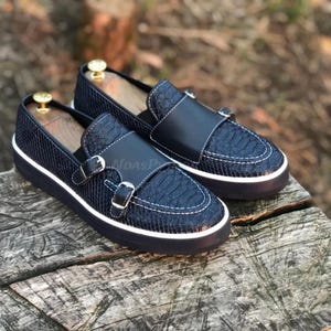 Genuine Black Python Skin Old Money Slip on Shoes | Gala Party shoes