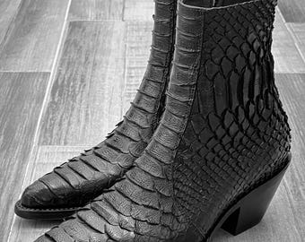 ¡70% de descuento en pedidos al por mayor, DM! Botas de piel de pitón negra auténtica