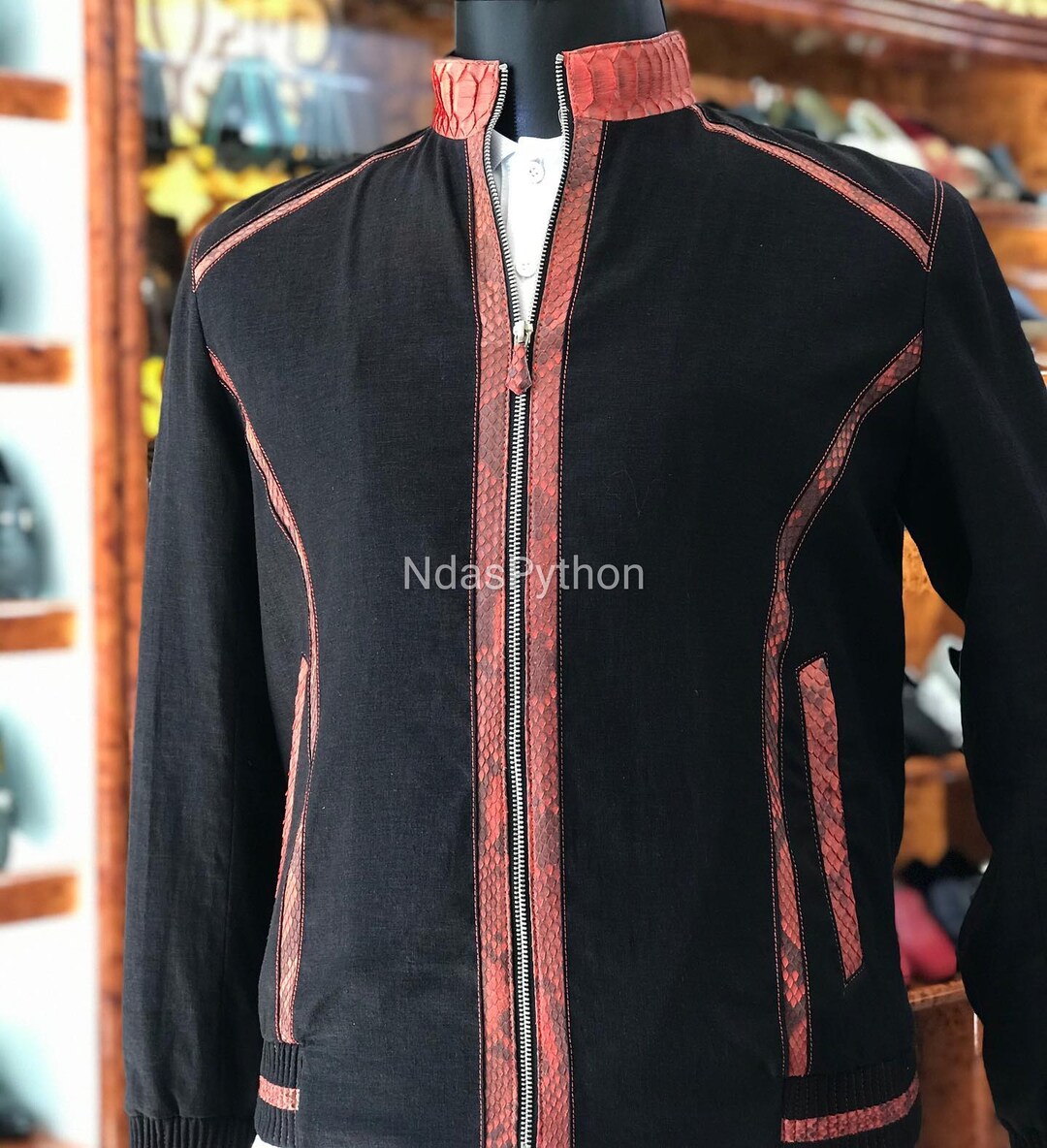 Black Exotic Genuine Python Jacket, Real Snake Skin, Snake Skin Jacket ...