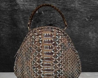 Dragon Brown Exotic Genuine Python Top Handle Bag | King Snake Skin Handbag | Genuine Python Handbag | Leather Handbag | Real Snake Skin