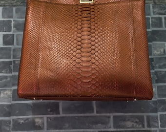 Brown Python Leather Top Handle Bag: Exotic Snake Skin Handbag