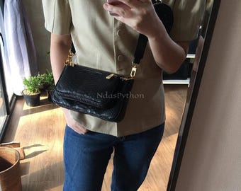 70%-off for Bulk Order, DM! Black Genuine Python Shoulder Bag | Natural Python Skin | Genuine Python Bag | Python Handbag