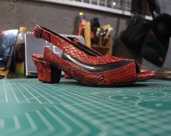 70%-off for Bulk Order, DM! Maroon Python Skin Half Heels for Party Girls