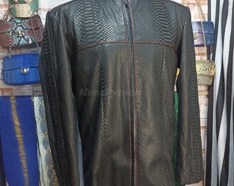 Exotic Black Python Skin Jacket: Genuine Snake Leather, Unisex Fit