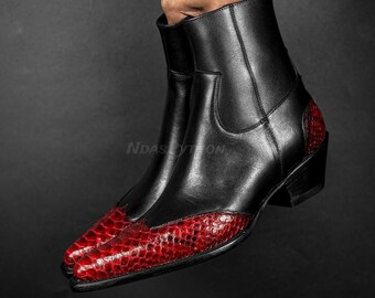 70%-off for Bulk Order, DM! Shiny Red Python Skin Boots mix Leather