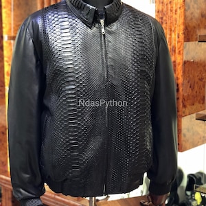 70%-off for Bulk Order, DM! Black Exotic Genuine Python Jacket, Real Snake Skin, Snake Skin Jacket, , Jacket For Unisex
