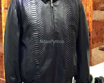 ¡70% de descuento en pedidos al por mayor, DM! Chaqueta negra de pitón auténtico exótico, piel de serpiente auténtica, chaqueta unisex.