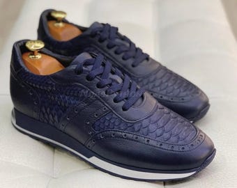 Genuine Black Python Skin Tie Sneakers Pairs