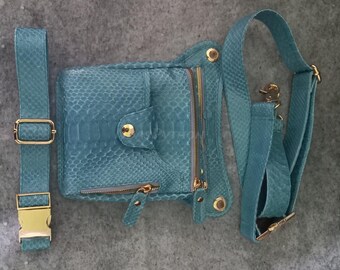 1 achat, 1 gratuit - Sac étui cuisse en python bleu sarcelle + Sac cuisse en lézard orange gratuit - Pochette festival sur les jambes et la taille | Offre BOGO