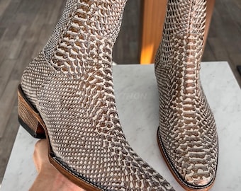 70%-off for Bulk Order, DM! Brown Bapping Python Skin Boots