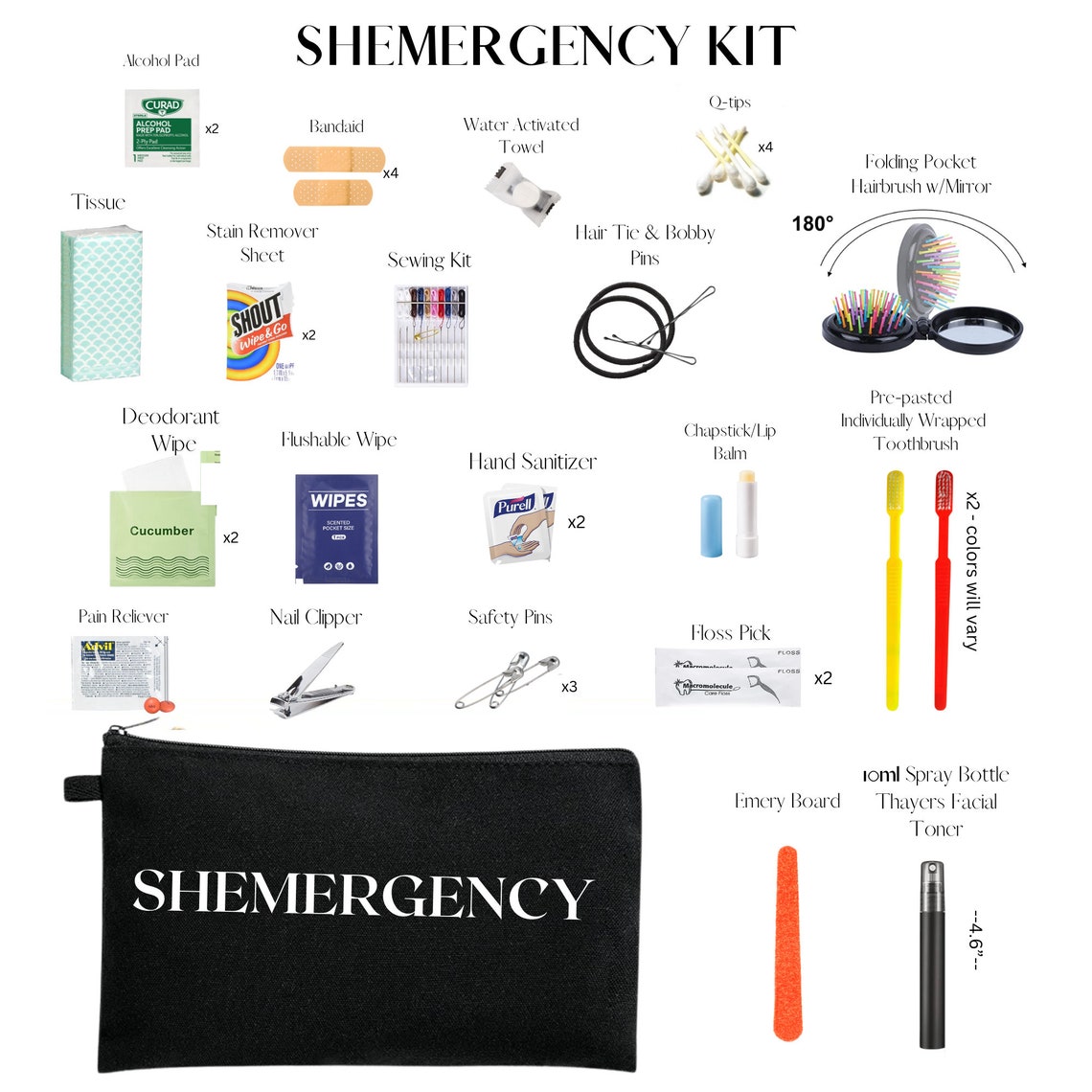 SHEMERGENCY Kit, Female Essentials Kit, Bridesmaid Kit, Wedding Day Kit