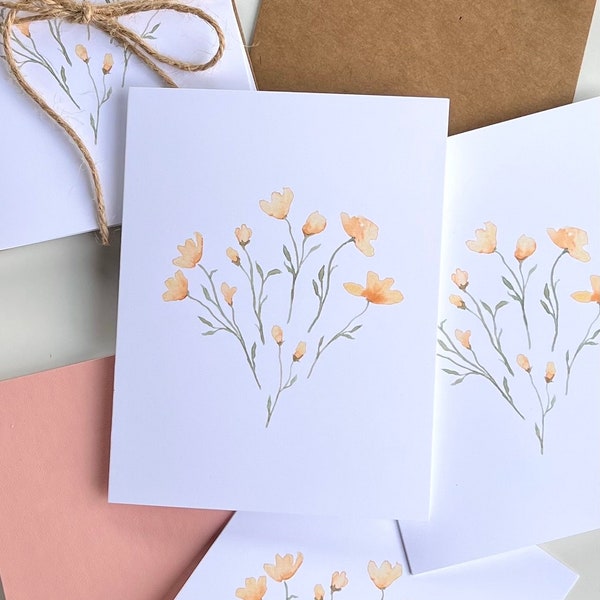 Yellow Flowers Greeting Card | Watercolor Buttercups | Just Because | Minimalist Flowers Card