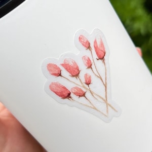 Clear Pink Flowers Sticker | Waterproof Vinyl Sticker | Water Bottle Clear Sticker | Gift for Her