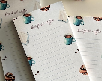 But First Coffee Notepad | Lined Notes Paper | 50 Sheets Memo Pad | Coffee Lover To-do List Gift