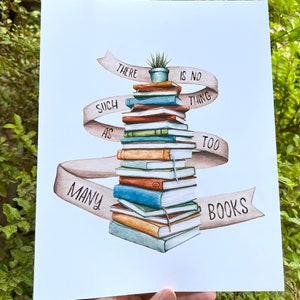 PERSONALIZED ART, Stack of Books Print, Custom Book Stack Watercolor  Painting, Book Lover Gift, Librarian Gift, Book Art Gift, Cute Wall Art 