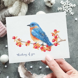 Bluebird pensant à vous | Carte de voeux pour les amateurs d'oiseaux | Aquarelle peinte à la main