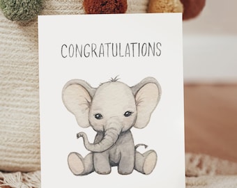 Elefant Baby Glückwunschkarte | Aquarell Illustration