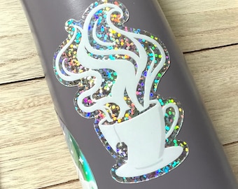 Sparkling Teacup Sticker | Rainbow Glitter, Waterproof Vinyl