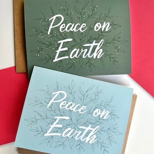 Biglietto di auguri Peace on Earth / Biglietto di Natale / Biglietto di auguri minimalista / Design disegnato a mano / Interno vuoto