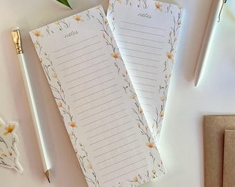 Yellow Flowers Notepad | Lined Notes Paper | 50 Sheets | Minimalist Floral Notepad
