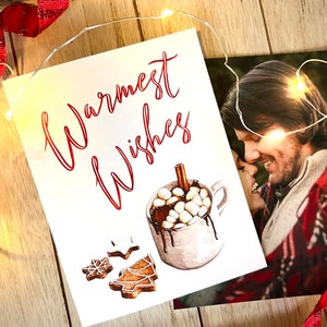 Warmest Wishes Christmas Card | Minimalist Watercolor Holiday Card | Hot Cocoa and Cookies | Cozy Christmas Card | Blank Inside