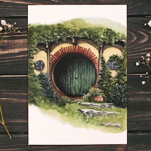 Cozy Garden Home Painting | Cottagecore Watercolor Art Print | Round Door Art | Gift for Her | Gift for Book Lovers