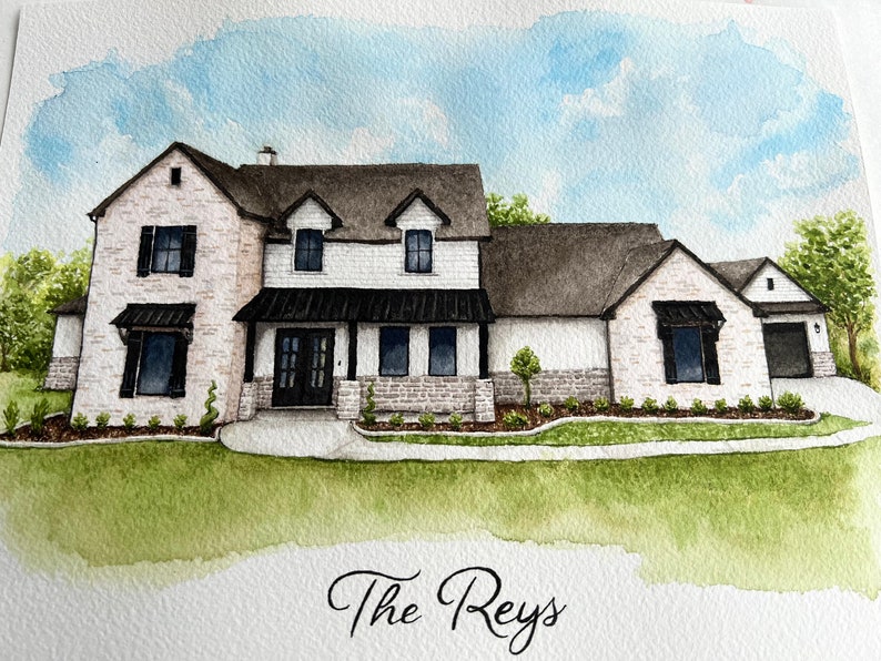 Custom Home Portrait | Hand-painted Watercolor House Illustration ...