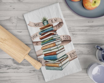 Stack of Books Tea Towel | Book Lover Kitchen Towels |  Literary Friends Gifts | Book Club Gifts | No Such Thing As Too Many Books