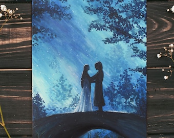 Elven Couple Watercolor Art Print | Romantic Fantasy Gift