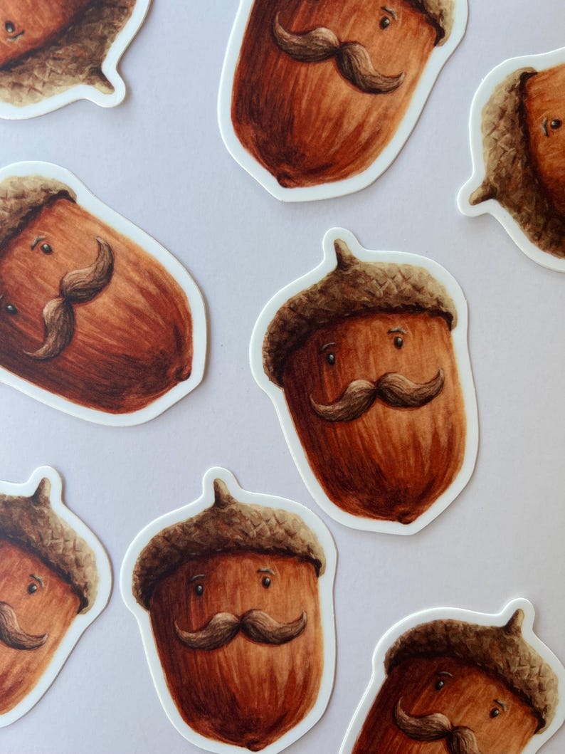 Acorn Sticker | Mustache Waterproof Vinyl | Water Bottle Laptop Phone ...
