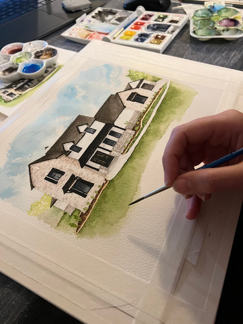 Custom Home Portrait | Hand-painted Watercolor House Illustration ...