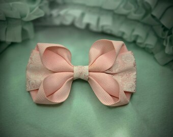 Pretty Pink Hair Bow, 4", Grosgrain, Satin, French Barrette