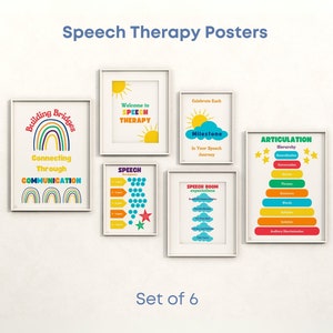 Bright & Colorful SLP Poster Bundle | 6 prints | Speech Therapy Room and Office Decor Wall Art | Gift | Door Sign | Printable | Development
