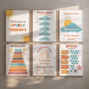 Speech Therapy Poster Bundle | 6 prints | SLP Room and Office Decor Wall Art | Gift | Door Sign | Digital | Speech Language Pathology Pastel