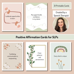 Tarjetas de afirmación de logopedia / Tarjetas didácticas pastel de autocuidado positivo / Citas diarias inspiradoras de SLP / Regalo de atención plena imprimible