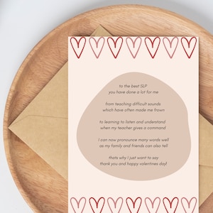 SLP Valentijnsdagkaart | Kinderlogopedie Rijmend liefdesgedicht | Afdrukbare Valentijn toespraak leraar cadeau | Digitaal vers voor uw slp