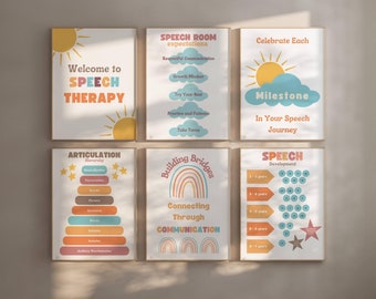 Speech Therapy Poster Bundle | 6 prints | SLP Room and Office Decor Wall Art | Gift | Door Sign | Digital | Speech Language Pathology Pastel