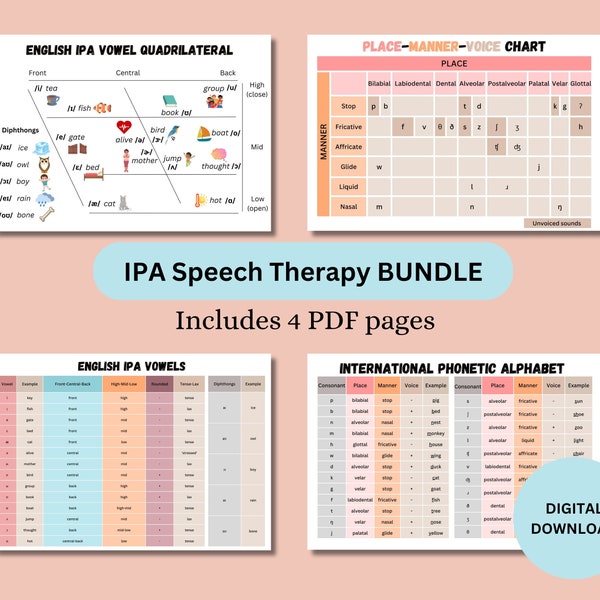 IPA Speech Therapy Bundle | Set of 4 PDF | Consonants & Vowels | International Phonetic Alphabet | slp | Educational resource | Study IPA