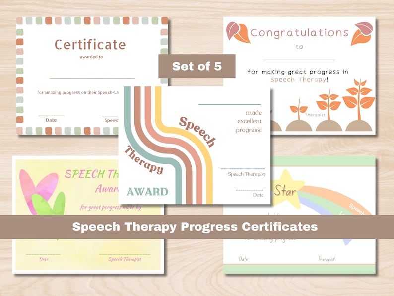 Progress Certificate Speech Therapy Set of 5 Designs Printable Progress Certificate Speech Therapy Set of 5 Designs Printable