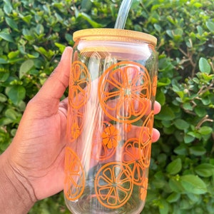 ORANGES GLASS CUP - Summer Fruit Glass, Beer Can Glass, Iced Coffee Glass, Glass Tumbler, Acrylic Tumbler, Aesthetic Cup, Smoothie Cup