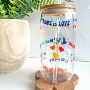 LOVE IS LOVE Glass Cup - Pride Month, Gifts for Pride, Pride Month Cups, Rainbow Cup, Beer Glass, Pride Month Design, Pride Gifts, Rainbows