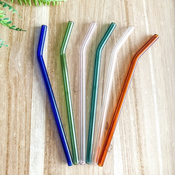 COLORED GLASS STRAWS - Bent Glass Straw, Coffee Straw, Glass Straw for beer can glass, Blue Glass Straw, Pink Glass Straw, Green Glass Straw