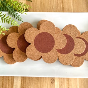 FLOWER CORK COASTER - Drink Coaster, Reusable Coasters, Coffee Cup Coaster, Mug Coaster, Retro Daisy, Absorbent Drink Coaster, Boho Flower