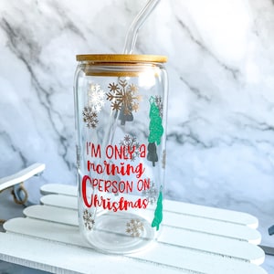 Christmas Beer Can Glass Cup - Christmas Cup, Stocking Stuffer, Christmas Gift Idea, Iced Coffee Glass, Glass Coffee Cup, Holiday Cup