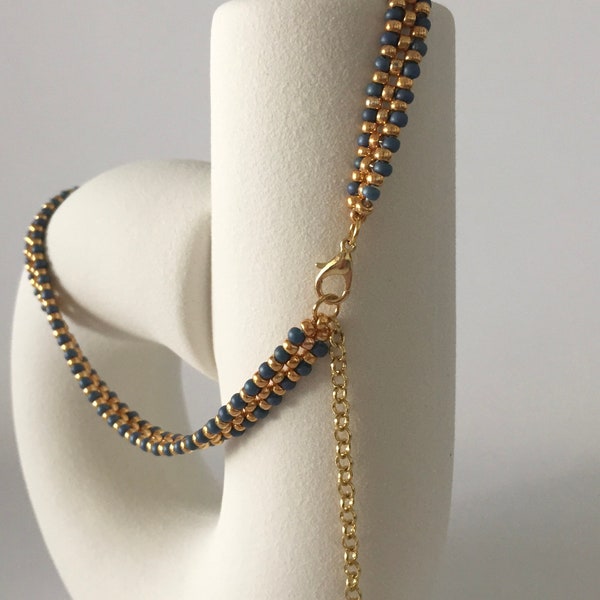 Luxe Beaded Choker in Blue and Gold trending style