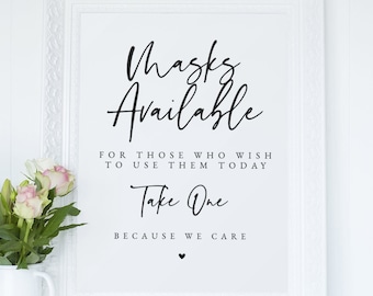 Wedding Masks Available Sign - Printable Sign - Wedding Ceremony Sign - Wedding Printable - Wear A Mask Sign