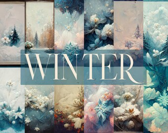 Digital Floral Backgrounds | 12 pack | Winter